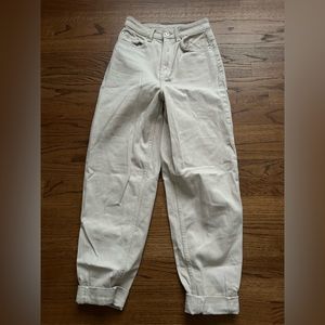 Cream colored denim barrel jeans